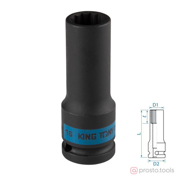 Изображение Головка ударная 1/2" 16мм 12-гран. глубокая //KING TONY (ПОД ЗАКАЗ)