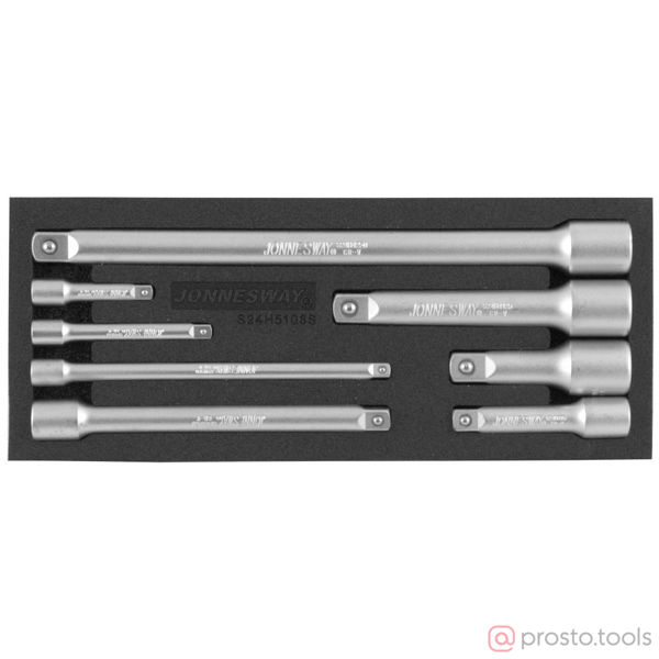Изображение Набор удлинителей 1/4", 3/8", 1/2"DR, 50-250 мм, 8 предметов S24H5108S //JONNESWAY