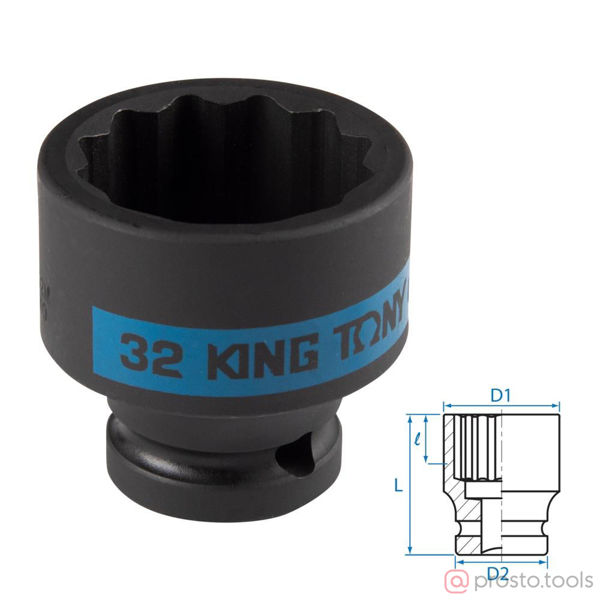 Изображение Головка ударная 1/2" 32мм 12-гран. //KING TONY (ПОД ЗАКАЗ)