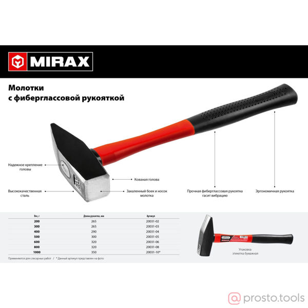 Изображение Молоток 0,4 кг с фиберглассовой рукояткой //MIRAX