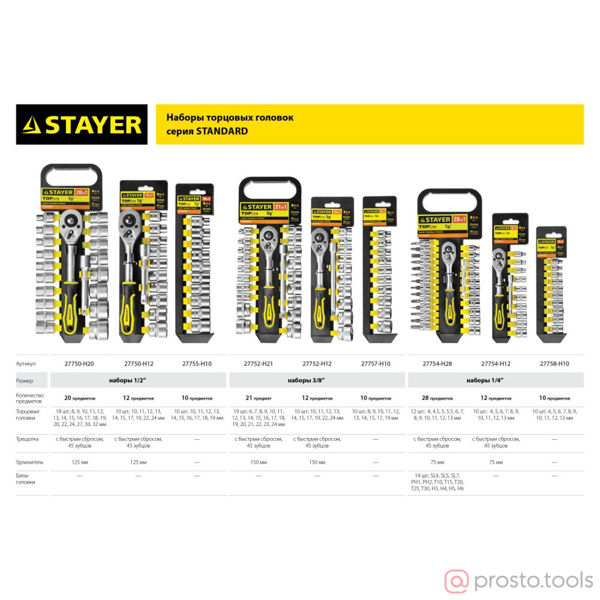 Изображение Набор STAYER "STANDARD": Торцовые головки (3/8") на пластиковом рельсе, трещотка, удлинитель, 6-24мм