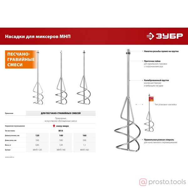 Изображение Миксер-насадка 120х590 ″снизу-вверх″ для песчано-гравийных смесей, М14 //ЗУБР